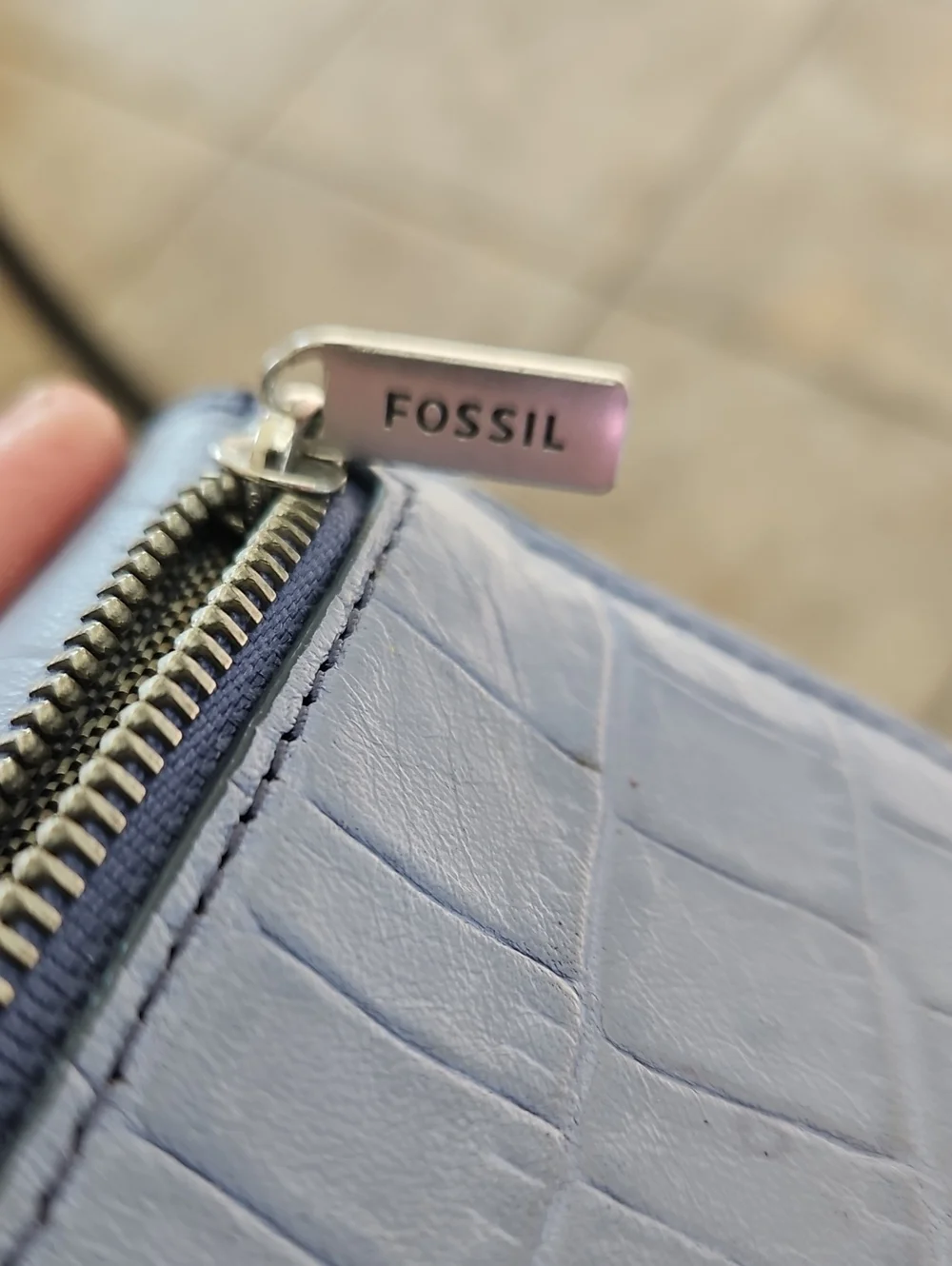 Fossil Light Blue Croc-Embossed Card Holder Keychain